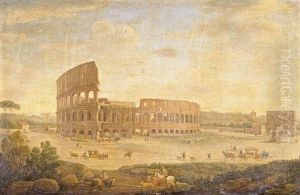 View Of The Colosseum And The Arch Of Constantine, Rome by Hendrick Frans van Lint