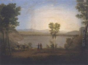 A Classical Landscape With A Shepherd And Shepherdess By A Lake by Hendrick Frans van Lint