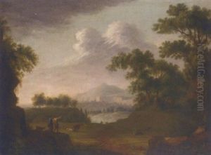 An Italianate Landscape With Figures And Cattle, A Fortified Town Beyond An Italianate Landscape With Figures And Cattle, A Fortified Town Beyond