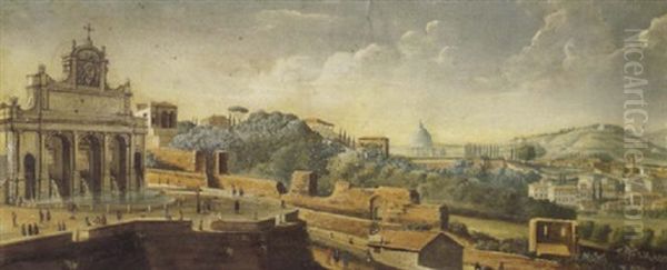Veduta Della Fontana Paola Sul Gianicolo A Roma, Blick Auf Die Fontana Paola Auf Dem Gianicolo In Rom - view 1