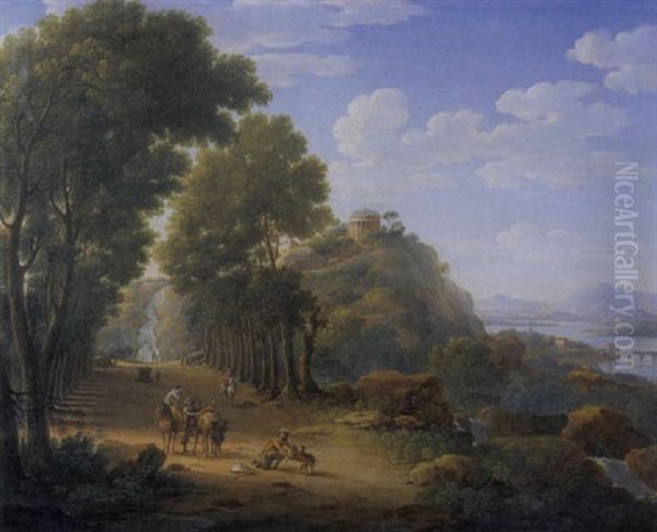 An Italianate Landscape With Figures On A Tree-lined Road - view 1