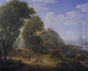 An Italianate Landscape With Figures On A Tree-lined Road by Hendrick Frans van Lint