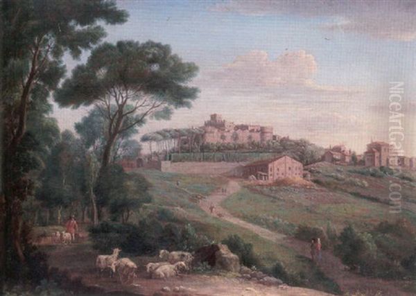 A View Of Villa Mattei, Rome, With Figures On A Track And A Shepherd And Livestock By A Copse - view 1