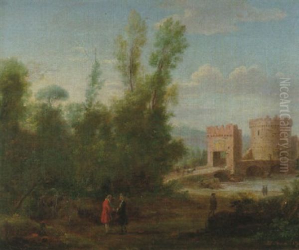 Italienskt Landskap Med Byggnader Och Figurer - view 1