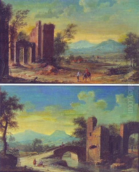 Italianate Landscape With Peasants By A Ruined Castle - view 1