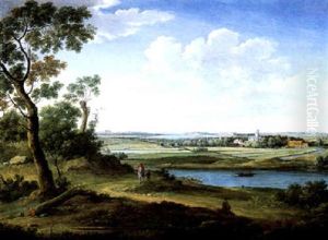 Weite Ideale Landschaft Mit Reiter Und Fussganger Auf Einem Weg Im Vordergrund