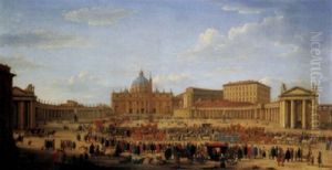 Rome, A View Of The Piazza San Pietro With A Procession