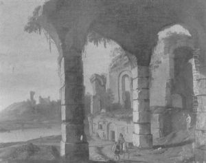 Ruines Antiques Animees De Cavaliers Et Promeneurs