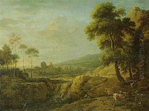 Repos De Bergers Pres D'un Cascade by Hendrick Frans van Lint