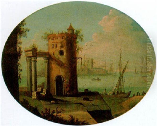 Mediterranean Harbour With An Old Tower - view 1