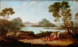 Paysage Imaginaire De La Campagne Italienne Anime De Personnages by Hendrick Frans van Lint