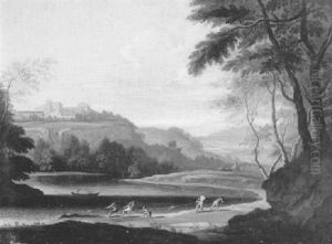 An Italianate River Landscape With Fishermen by Hendrick Frans van Lint