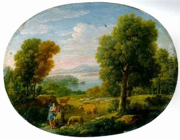 An Extensive River Landscape With A Shepherd Playing The Flute - view 1