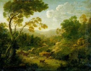 A River Landscape (river Tiber?) With Tivoli In The Distance Near Rome by Hendrick Frans van Lint