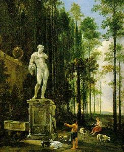 Un Contadino, Una Contadina Ed Armenti Presso Una Statua Antica Un Contadino, Una Contadina Ed Armenti Presso Una Statua Antica