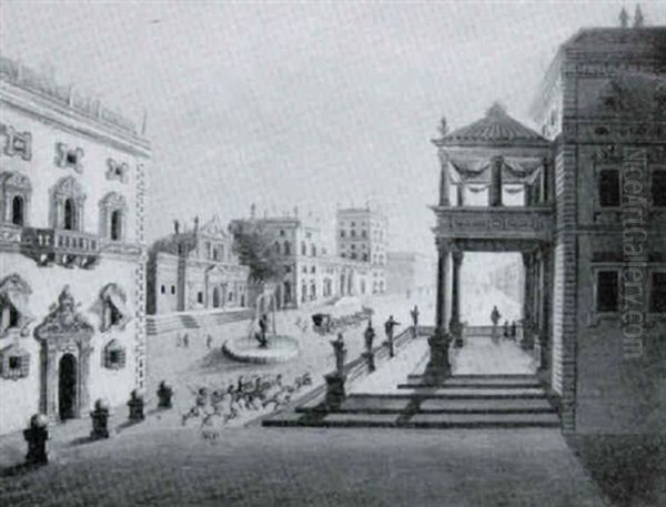 Figures A Coach And A Hunt In A Patrician Town Square - view 1