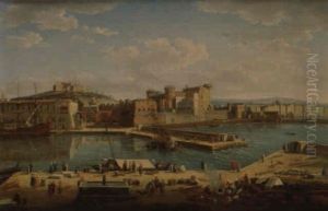 Vue De L'entree Du Port De Naples Avec Le Maschio Angioino Et Le Vomero Vue De L'entree Du Port De Naples Avec Le Maschio Angioino Et Le Vomero