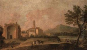 Italianate Landscape With Figures On A Road Beside The Temple Of Venus