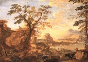 A Classical Landscape With Figures And Cattle