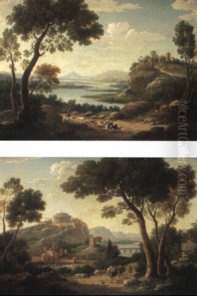 Extensive Italianate River Landscape With A Fortified Town And A Shepherd - view 1