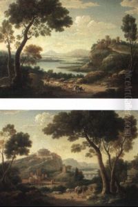 Extensive Italianate River Landscape With A Fortified Town And A Shepherd