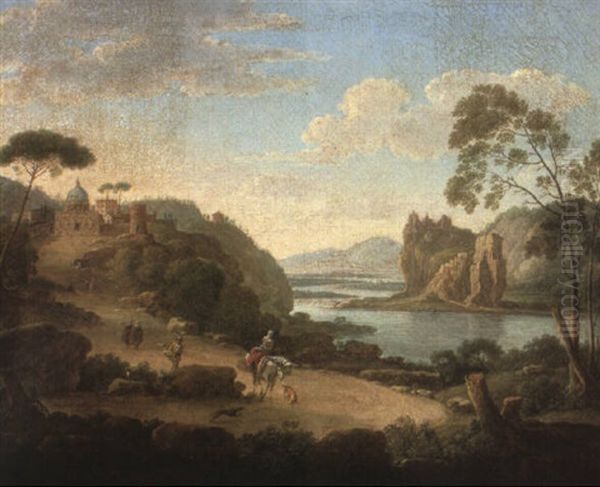 Italianate River Landscape With Figures On A Rocky Path - view 1