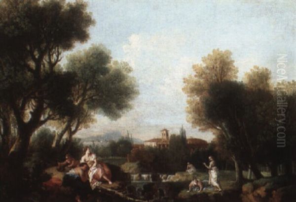Italianate Landscape With Women And A Baby Resting Beside A River - view 1