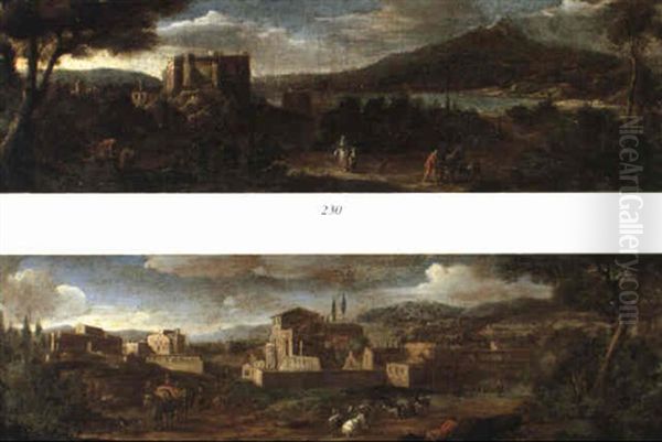 Classical Lanscape With Travellers And Their Pack Animals - view 1