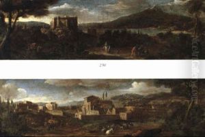 Classical Lanscape With Travellers And Their Pack Animals by Hendrick Frans van Lint
