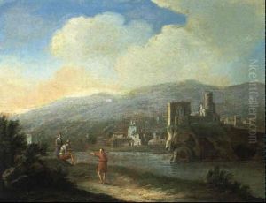 Italienische Flusslandschaft Mit Figurengruppe Und Kastell Italienische Flusslandschaft Mit Figurengruppe Und Kastell