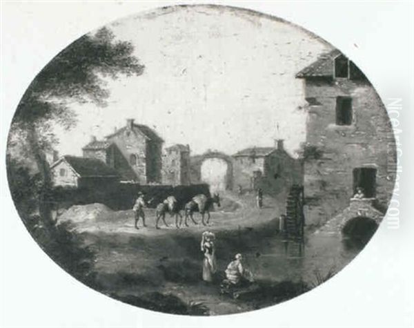 An Italianate Landscape With Washerwomen By A Pool With A Muleteer On A Track - view 1