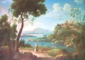 Paesaggio Costiero Con Borgo Murato E Figure