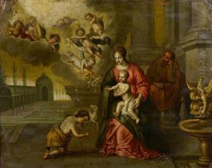 La Sainte Famille Avec Les Anges Et Le Jeune Saint Jean-baptiste by Peter Van Lint