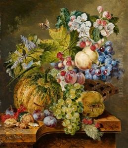 Stillleben Mit Herbstlichen Fruchten Und Blumen