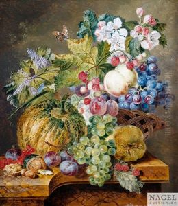 Stilleben Mit Blumen Und Fruchten Auf Einem Steinpodest by Jacobus Linthorst