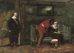 Major Ralph Bridgenorth Interrupts An Encounter Between His Daughter Alice And Julian Peveril by James Dromgole Linton