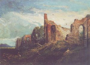 Figures Resting By Ruins In The Campagne (?)