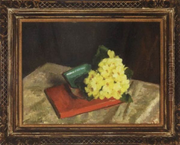 Yellow Primroses And Red Book - view 1