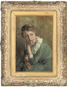 Portrait Of A Young Girl In A Blue Dress by Ferdinand Ernst Lintz