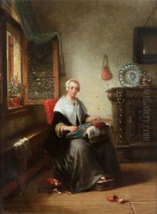 Interieur Mit Jugendlicher Spitzenklopplerin by Alois Stanislas Lion