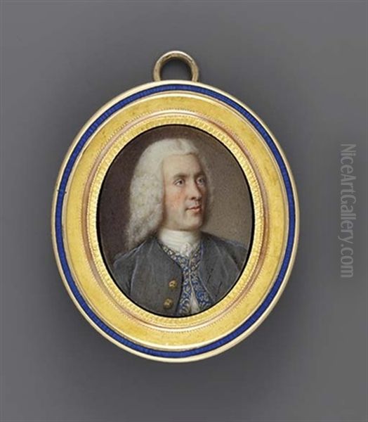 A Gentleman, In A Grey Velvet Coat With Gold Buttons, Gold-embroidered Blue Waistcoat - view 1