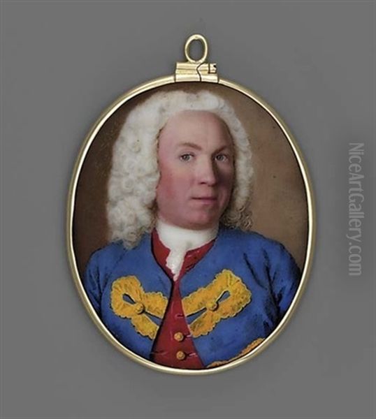 A Gentleman, In Deep-blue Velvet Coat With Gold Frogging, Strawberry-coloured Waistcoat With Gold Buttons - view 1