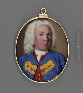 A Gentleman, In Deep-blue Velvet Coat With Gold Frogging, Strawberry-coloured Waistcoat With Gold Buttons