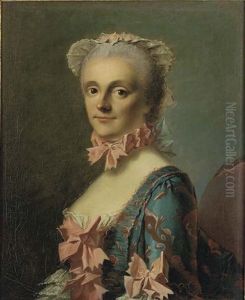 Portrait Of A Lady In A Blue And Pink Dress With A Pink Ribbon by Etienne Liotard