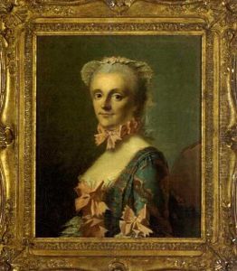 Portrait Of A Lady In A Blue And Pink Dress With A Pink Ribbon by Etienne Liotard