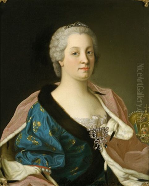 Bildnis Der Kaiserin Maria Theresia Mit Einer Brillantenbrosche Mit Dem Miniaturportrat Ihres Gemahls Kaiser Franz I., Rechts Die Ungarische Konigskrone - view 1