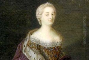 Maria Theresa Of Habsburg, Holy Roman Empress, In Lace-bordered White Silk Dress With Gold Bodice And Adorned With Jewelled Clasps, Ermine-bordered Purple Cloak ... Maria Theresa Of Habsburg, Holy Roman Empress, In Lace-bordered White Silk Dress With Gold Bodice And Adorned With Jewelled Clasps, Ermine-bordered Purple Cloak ...
