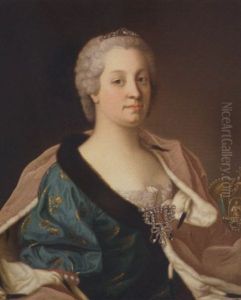 Portrait Of The Empress Maria Theresa In A Fur-lined Gown, Her Crown Beside Her by Etienne Liotard