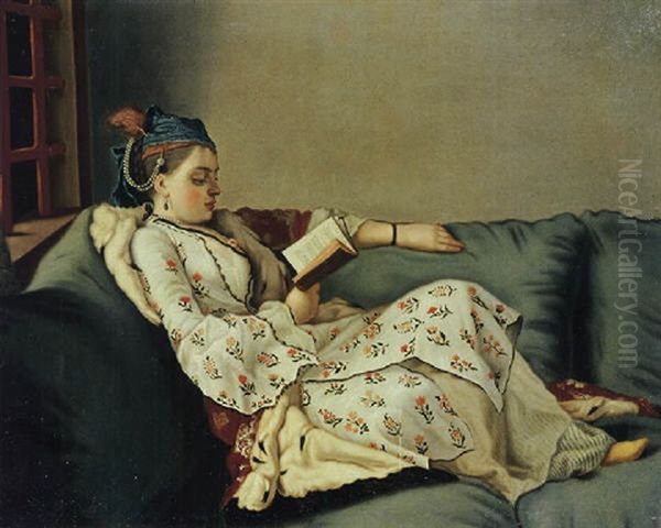 La Sultane Lisant, A Lady In Turkish Costume Reading On A Divan - view 1