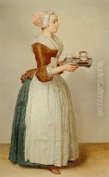 Serving Woman Carrying A Tray With A Cup Of Hot Chocolate - view 1